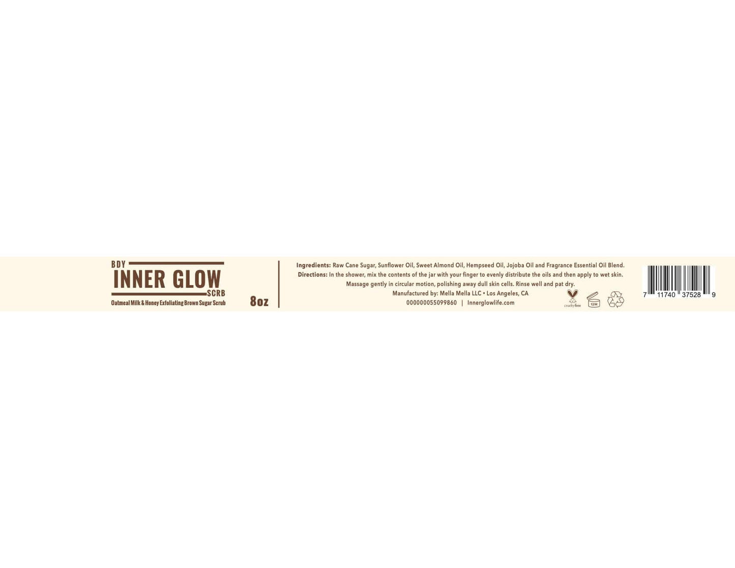 Inner Glow Life Oatmeal, Milk + Honey Exfoliating Brown Sugar Scrub- 8oz.