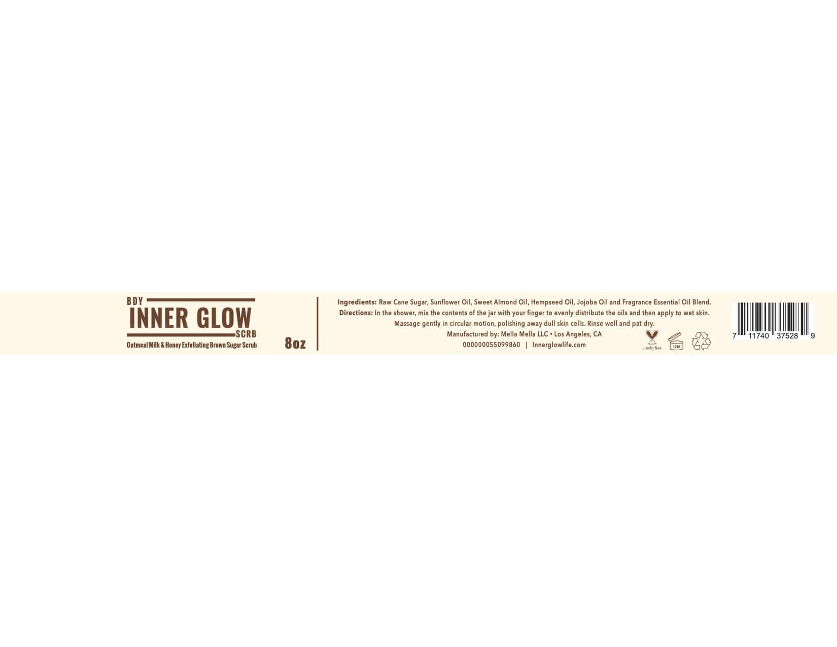 Inner Glow Life Oatmeal, Milk + Honey Exfoliating Brown Sugar Scrub- 8oz.