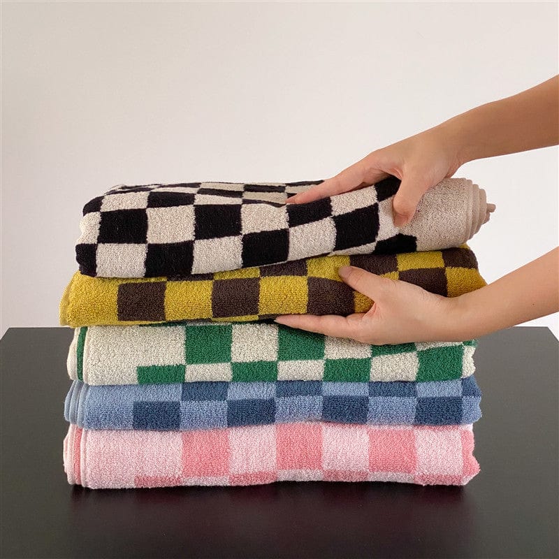 Cotton Plaid Pattern Towel Set, Soft And Skin Friendly Towel
