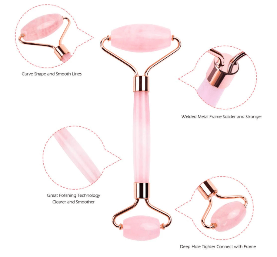 Inner Glow Therapeautic Face Massage Jade Roller OR Rose Quartz Natural Stone Crystal Slimmer.