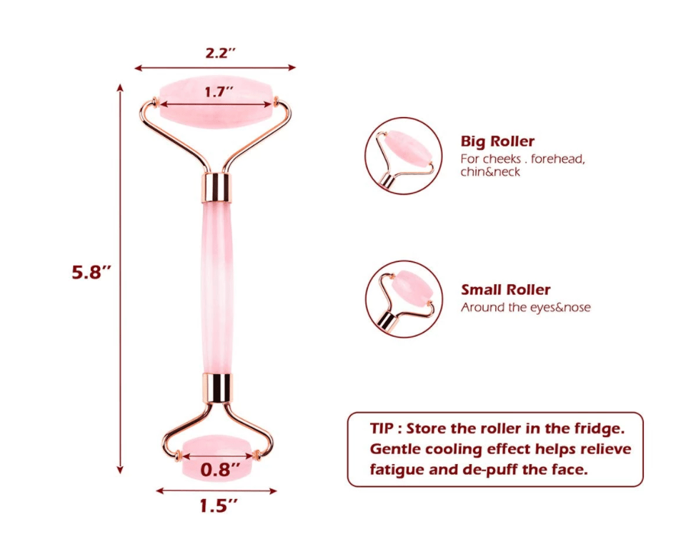 Inner Glow Therapeautic Face Massage Jade Roller OR Rose Quartz Natural Stone Crystal Slimmer.