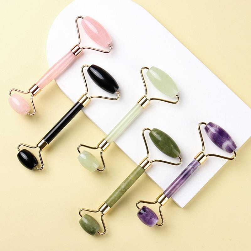 Inner Glow Slimming Face Massager Rose Quartz Roller/Natural Jade Facial Massage Roller + Face Massager Lifting Tool.