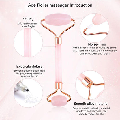 Inner Glow Slimming Face Massager Rose Quartz Roller/Natural Jade Facial Massage Roller + Face Massager Lifting Tool.