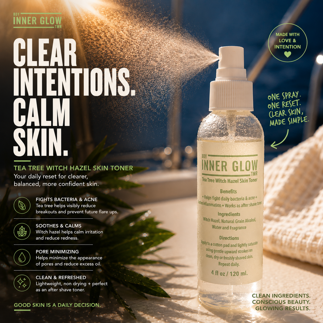 Inner Glow Life Clarifying Tea Tree Witch Hazel- 4oz