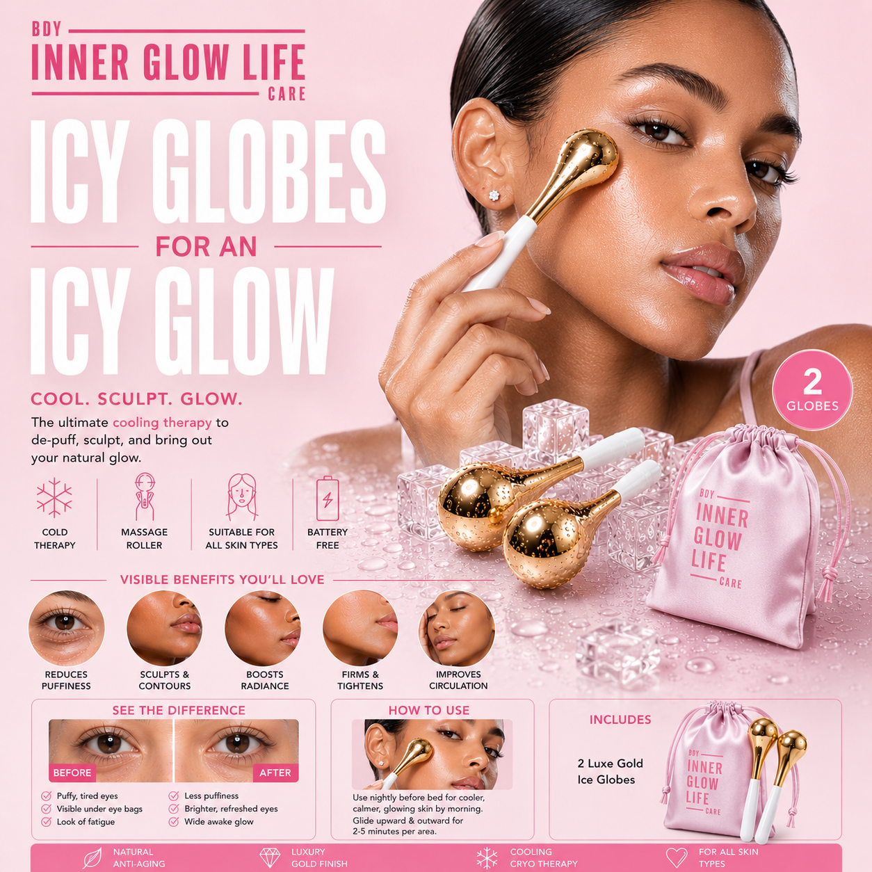 Luxe Gold Cryo Face Globes 2pcs