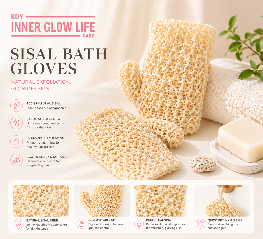 Natural Sisal Exfoliating Eco Friendly Bath Glove For Smooth Glowing Skin 1pc