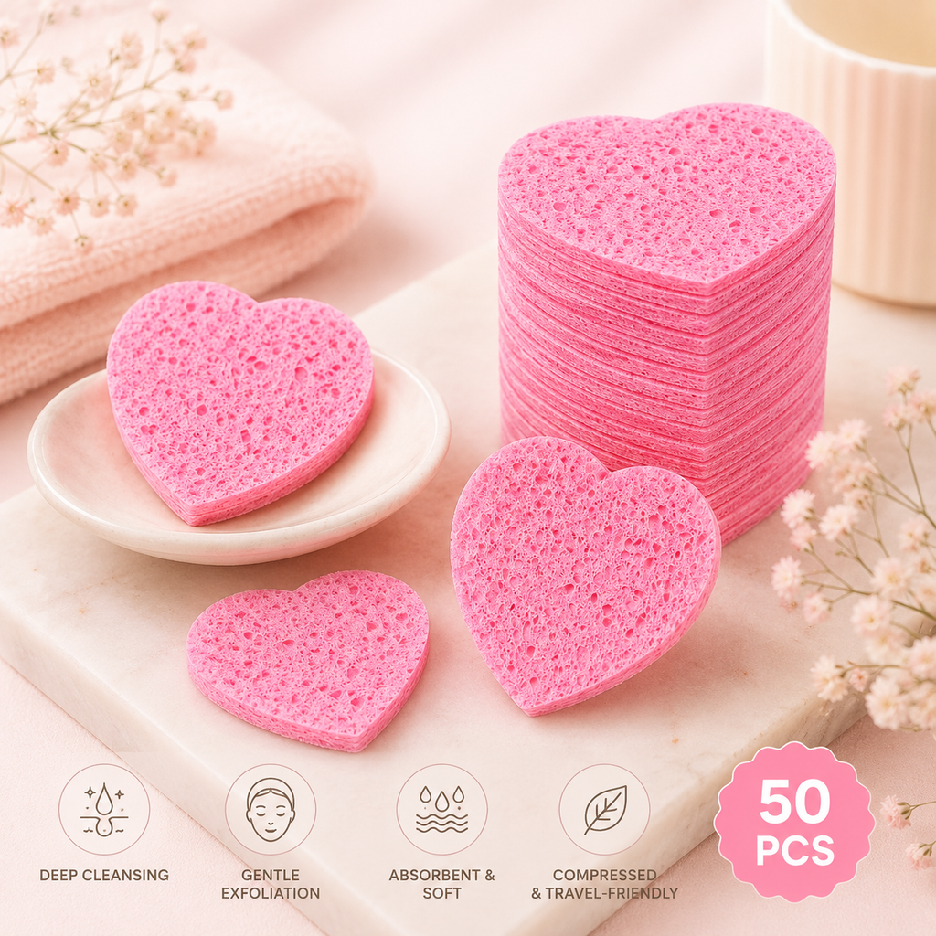 Heart Shaped Disposable Gentle Face Sponges 50pcs