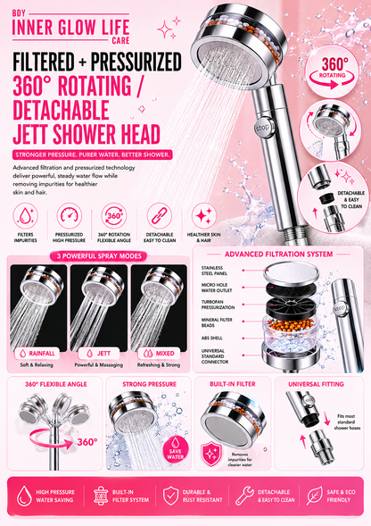IGL Filtered + Pressurized 360° Rotating/ Detachable Jett Shower Head