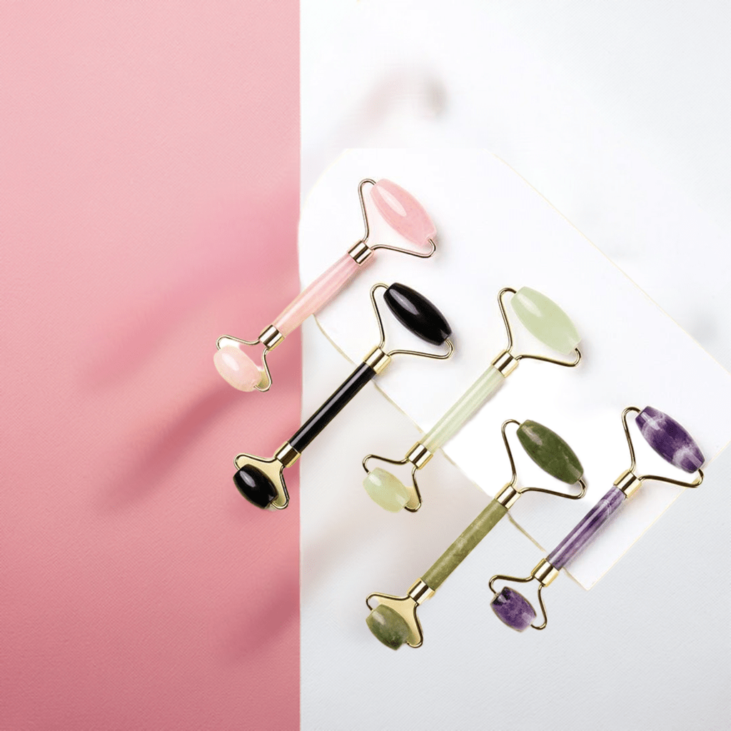 Rose Quartz and Natural Jade Face Massager Roller + Lifting Tool