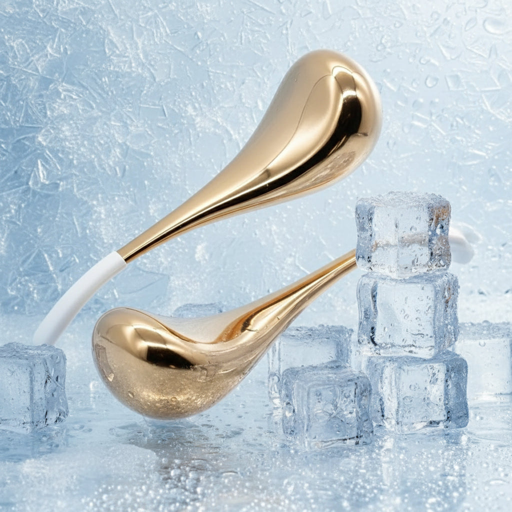 Gold ice globes for face on a white background