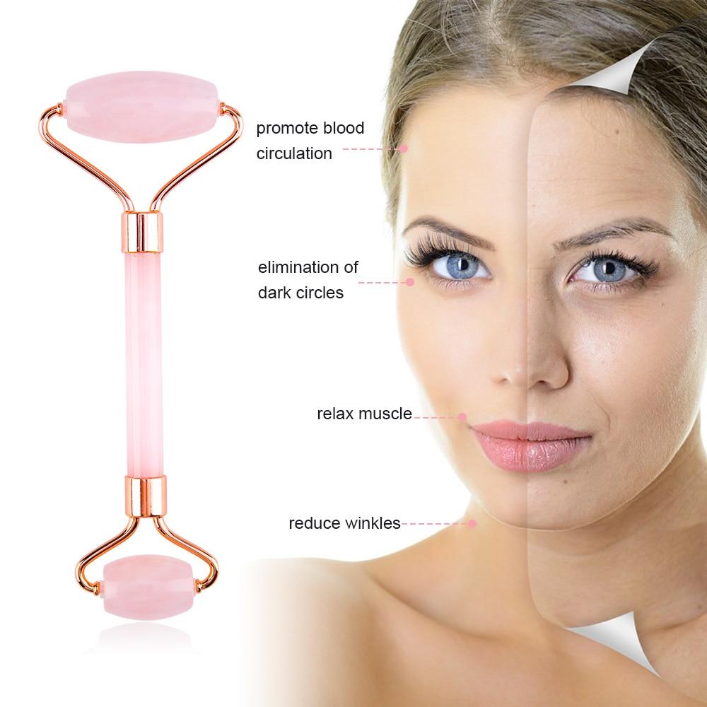 Inner Glow Slimming Face Massager Rose Quartz Roller/Natural Jade Facial Massage Roller + Face Massager Lifting Tool.