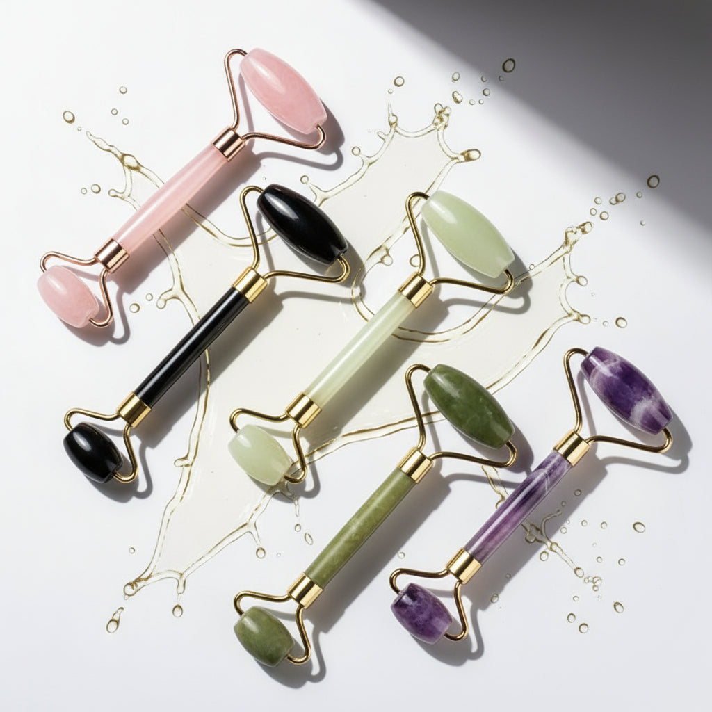 Inner Glow Slimming Face Massager Rose Quartz Roller/Natural Jade Facial Massage Roller + Face Massager Lifting Tool.