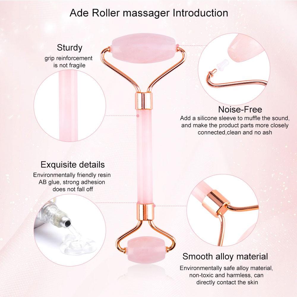 Inner Glow Slimming Face Massager Rose Quartz Roller/Natural Jade Facial Massage Roller + Face Massager Lifting Tool.